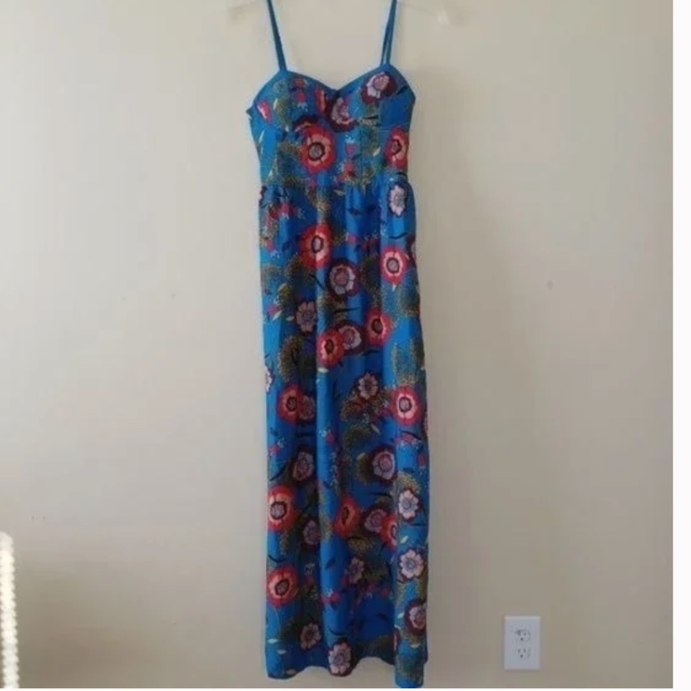 B.O.G Collection Maxi Dress Med Blue Floral Wedding Guest Vacation Size Medium